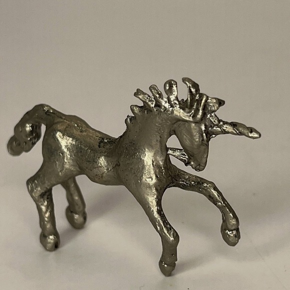 Unicorn Pewter Figurine Statue Decor Animal Collectible Mythical Horse Silver 3" - Picture 7 of 7